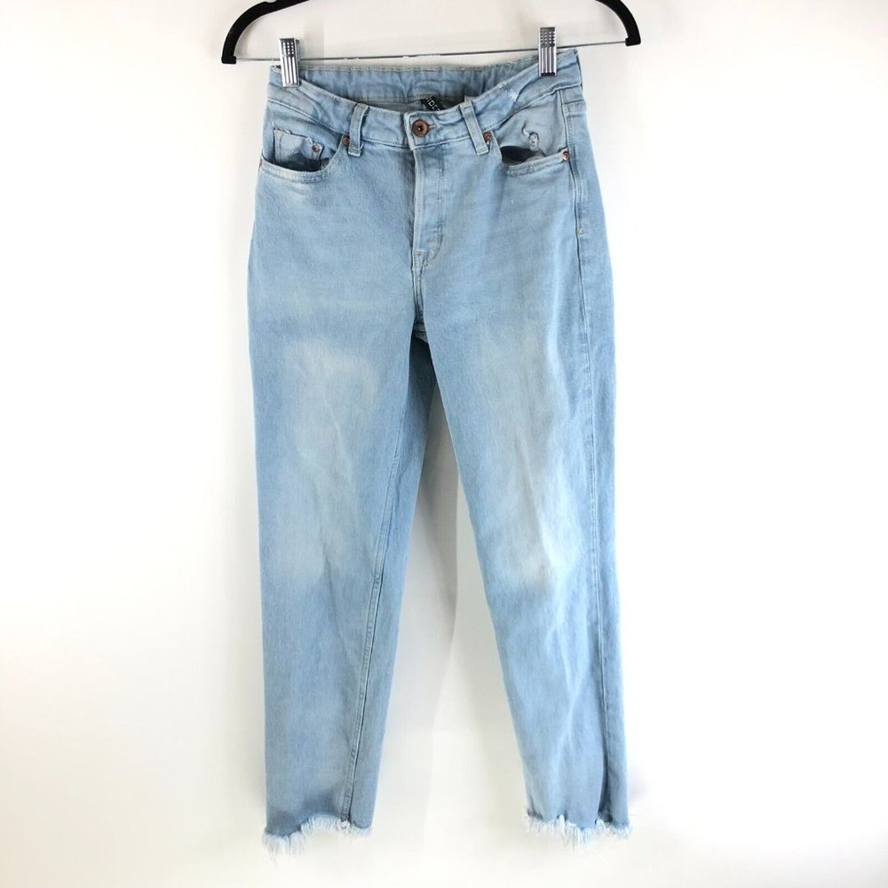 Divided H&M Womens Jeans Button Fly Straight Leg Raw Hem Light Wash Stretch 4
